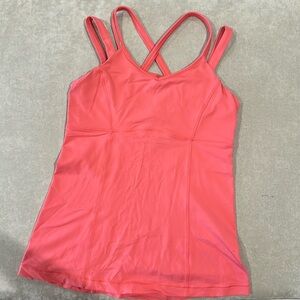 Cute pink strappy lululemon tank with built-in bra, size 10